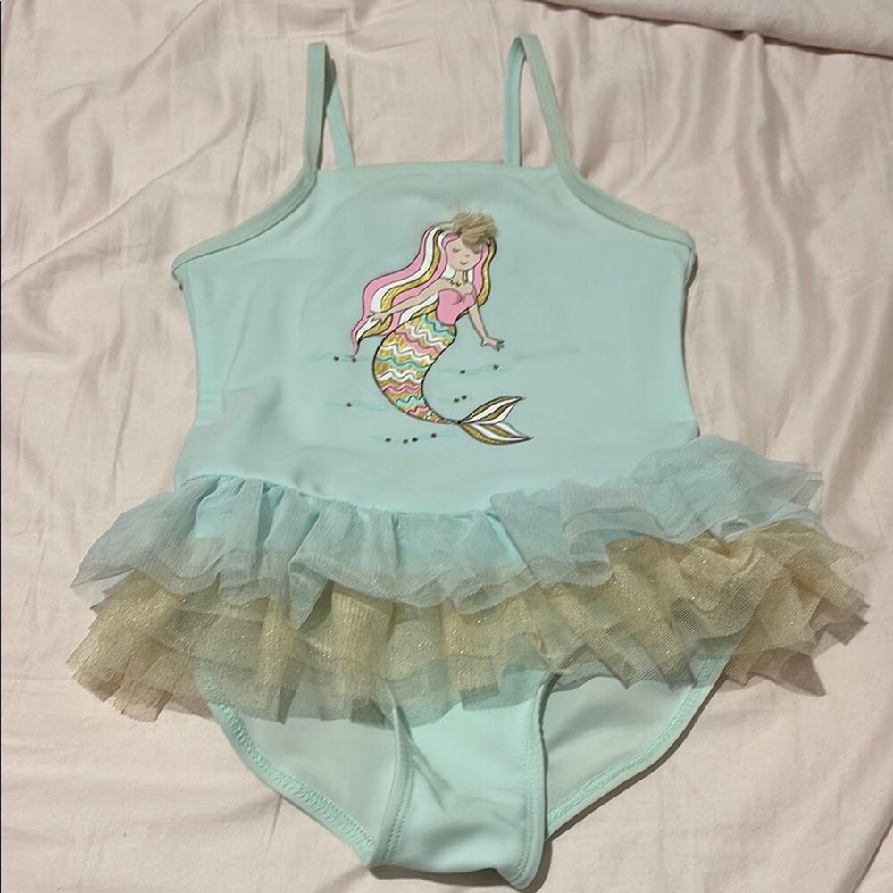 Biscotti 6 sea green Mermaid Tutu Swimsuit very full skirt green gold  euc